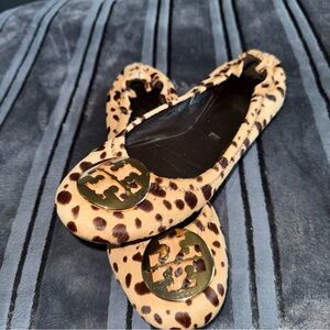 Tory Burch Tan and Black Leopard Flats